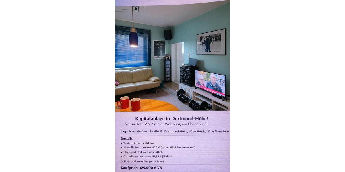 Etagenwohnung Dortmund Hörde - 2.5 Zimmer, 44 m&sup2;, 129.000&euro; | Angebot:24776630