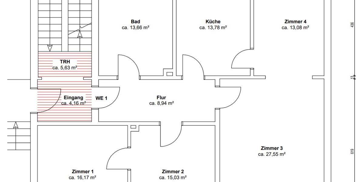 Etagenwohnung Recklinghausen Röllinghausen - 4 Zimmer, 108 m&sup2;, 1.100&euro; | Angebot:26809437