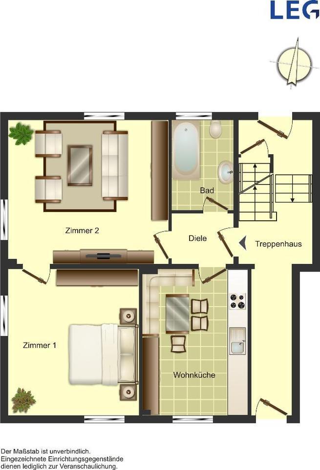 Bezugsfertige 2-Zimmer-Wohnung in Waltrop Stadtmitte frei, mit Tapete und Laminatboden zimmer