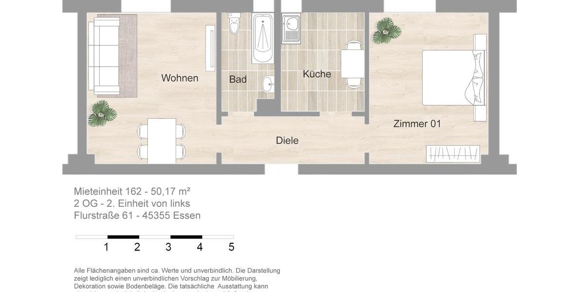 Etagenwohnung Essen Stadtbezirk IV - 2 Zimmer, 50 m&sup2;, 481&euro; | Angebot:26649713