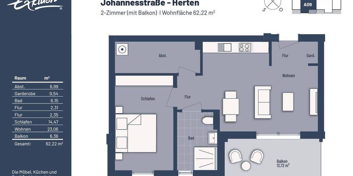 Etagenwohnung Herten Westerholt - 2 Zimmer, 62 m&sup2;, 255.000&euro; | Angebot:23959241