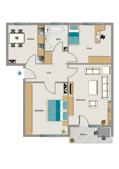 Erdgeschoßwohnung Essen Stadtbezirk IV - 3.5 Zimmer, 58 m&sup2;, 532&euro; | Angebot:26702988