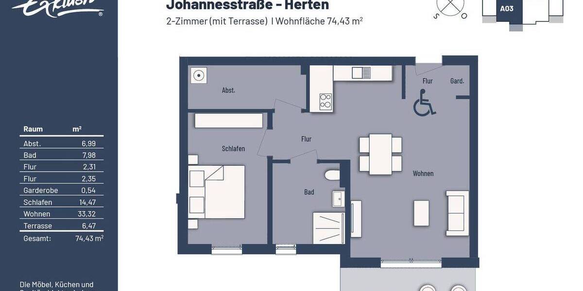 Etagenwohnung Herten Westerholt - 2 Zimmer, 74 m&sup2;, 305.000&euro; | Angebot:23959240