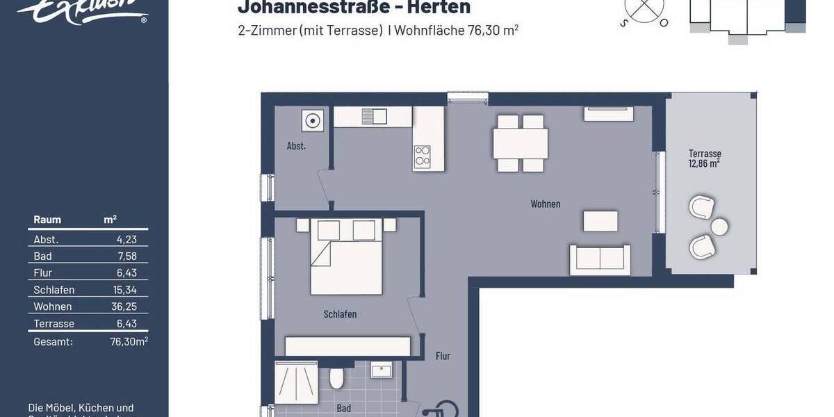Etagenwohnung Herten Bertlich - 2 Zimmer, 76 m&sup2;, 315.000&euro; | Angebot:20860367