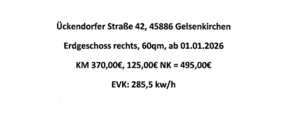 Etagenwohnung Gelsenkirchen Ückendorf - 3 Zimmer, 60 m&sup2;, 495&euro; | Angebot:24399099
