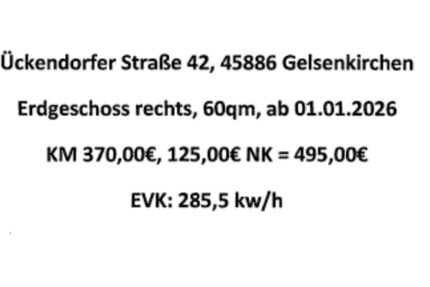Wohnung Gelsenkirchen Ückendorf - 3 Zimmer, 60 m&sup2;, 495&euro; | Angebot:24399099
