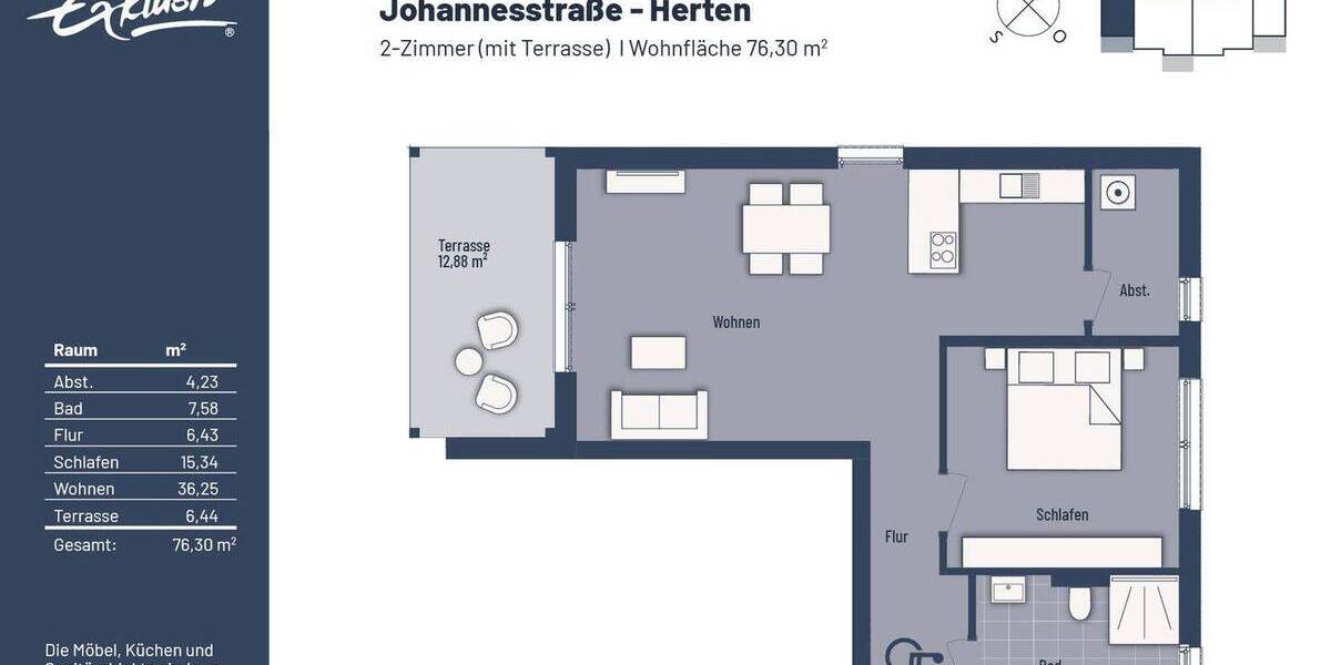 Etagenwohnung Herten Bertlich - 2 Zimmer, 76 m&sup2;, 315.000&euro; | Angebot:23959227