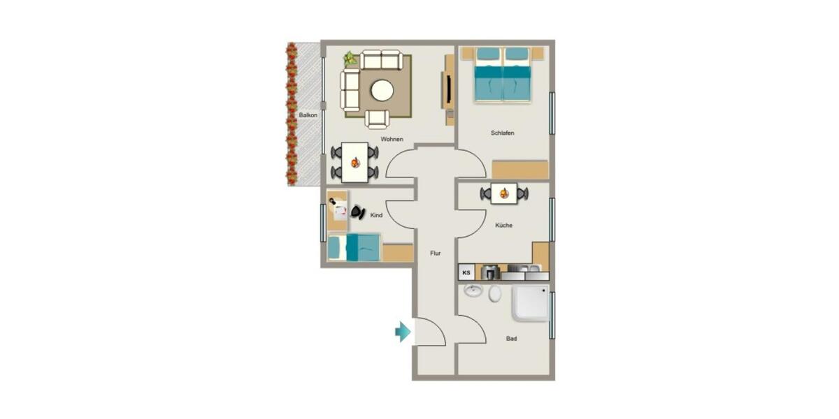 Erdgeschoßwohnung Recklinghausen König Ludwig - 3.5 Zimmer, 60 m&sup2;, 492&euro; | Angebot:24843584