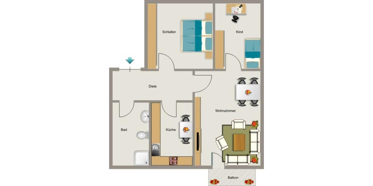 Erdgeschoßwohnung Mülheim an der Ruhr Rechtsruhr-Nord - 3.5 Zimmer, 57 m&sup2;, 546&euro; | Angebot:26358535