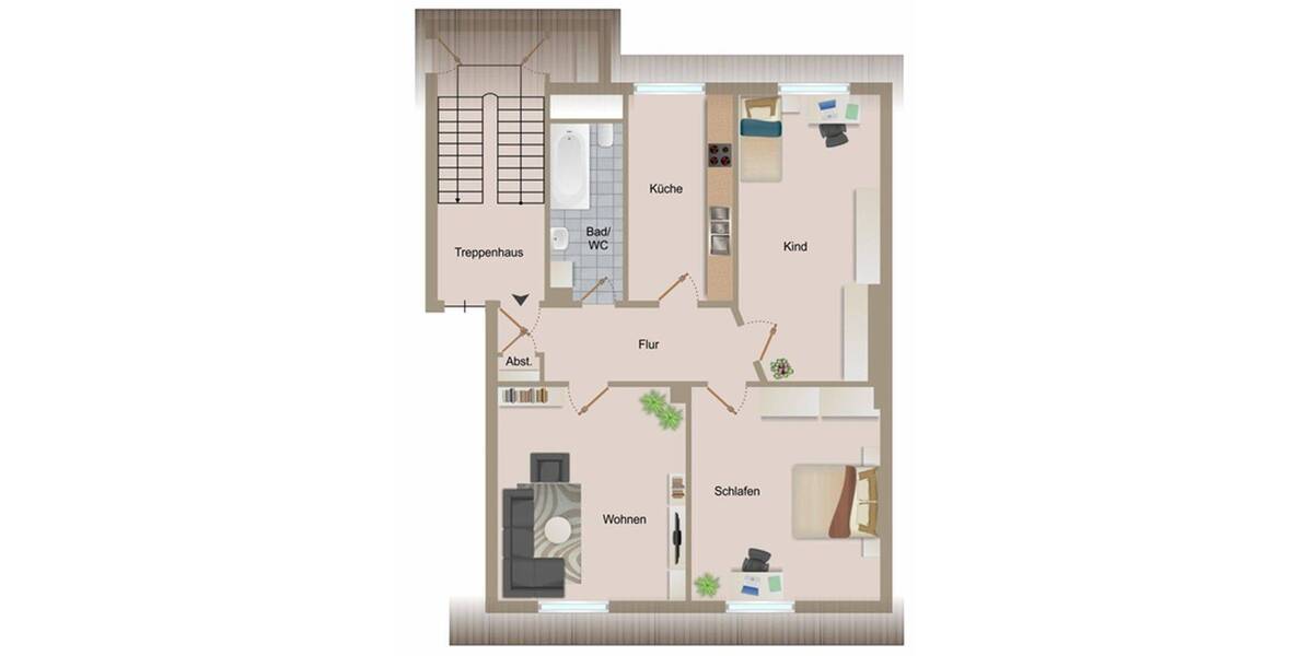 Etagenwohnung Herne Herne-Mitte - 3 Zimmer, 69 m&sup2;, 795&euro; | Angebot:26866045
