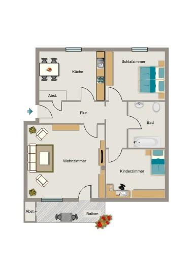 Etagenwohnung Bottrop - 3.5 Zimmer, 74 m&sup2;, 403&euro; | Angebot:26375761