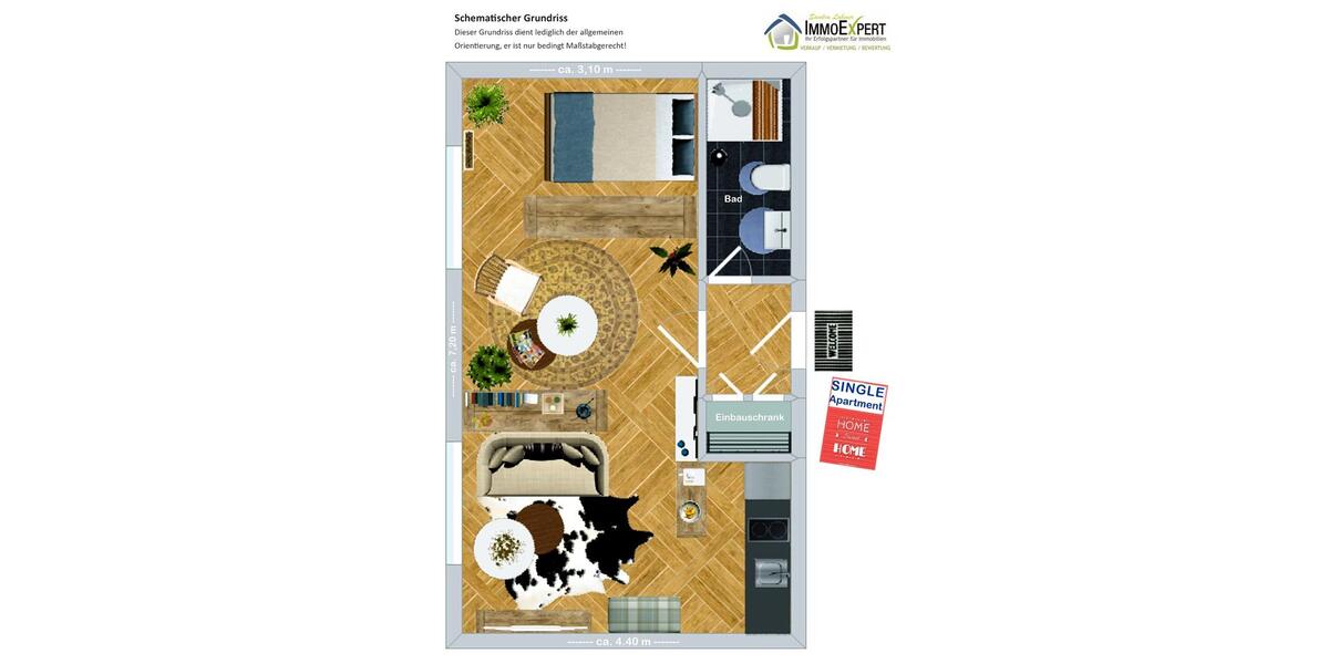 Etagenwohnung Essen Frillendorf - 1 Zimmer, 28 m&sup2;, 260&euro; | Angebot:24849681