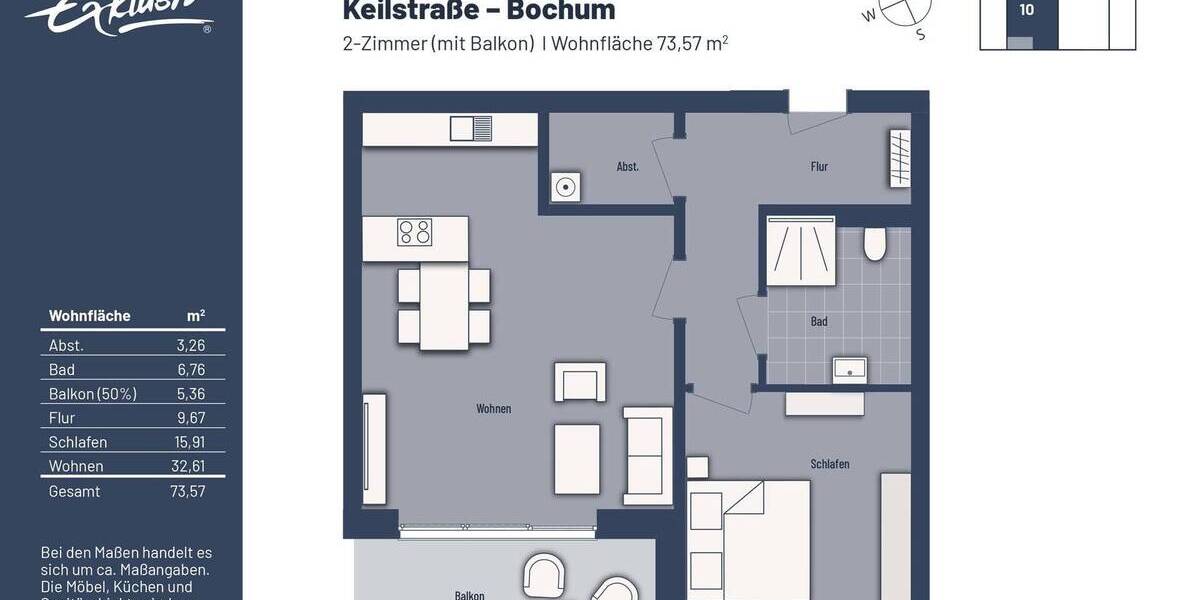 Etagenwohnung Bochum Linden - 2 Zimmer, 73 m&sup2;, 319.000&euro; | Angebot:25690419