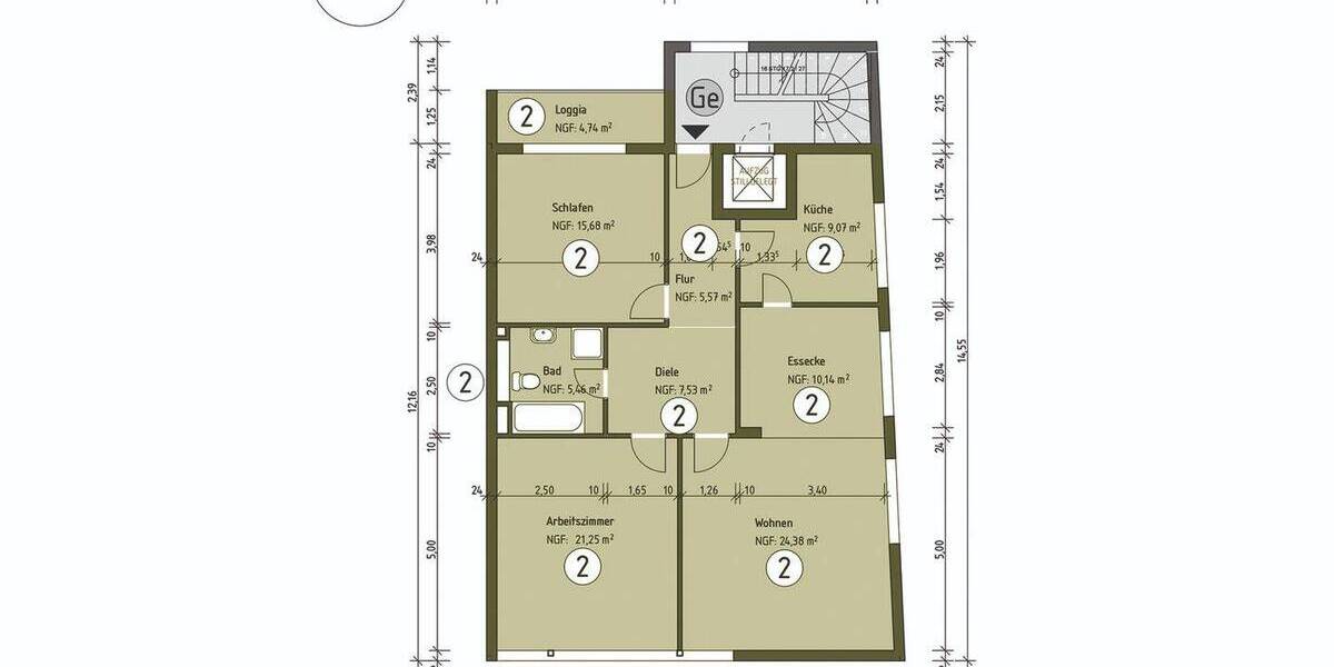 Etagenwohnung Essen Rüttenscheid - 3 Zimmer, 100 m&sup2;, 350.000&euro; | Angebot:26851179