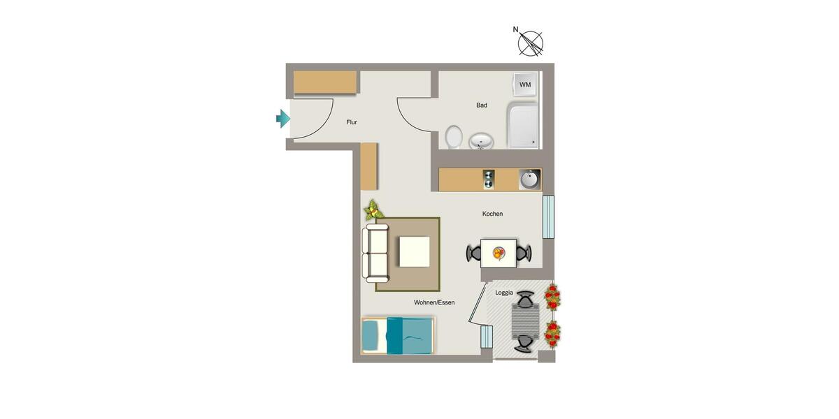 Etagenwohnung Essen Frillendorf - 1 Zimmer, 35 m&sup2;, 422&euro; | Angebot:26231141