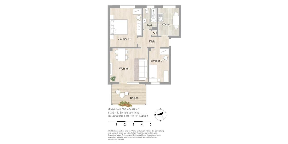 Etagenwohnung Datteln - 3 Zimmer, 65 m&sup2;, 582&euro; | Angebot:26384112