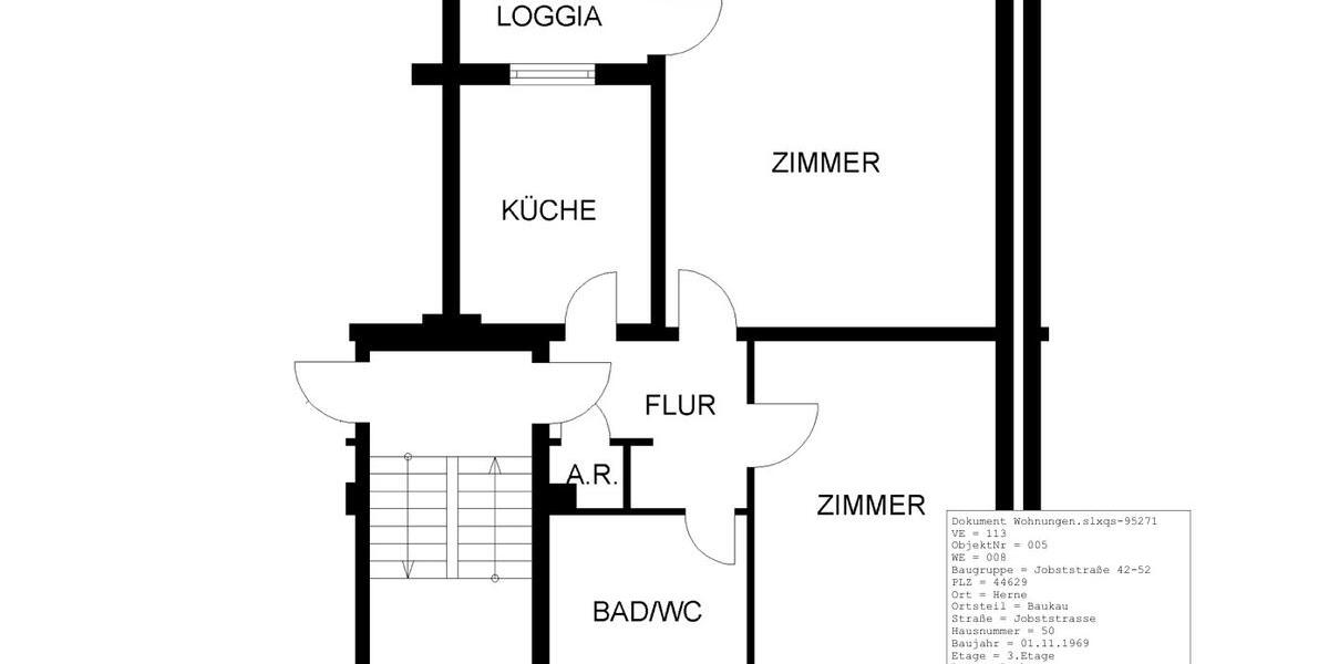Etagenwohnung Herne Baukau - 2.5 Zimmer, 62 m&sup2;, 428&euro; | Angebot:26367437